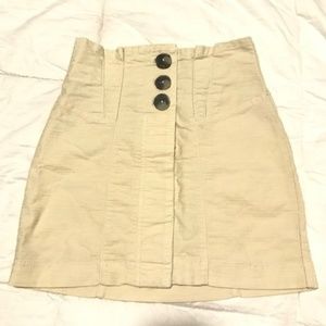 Free People Cream Button Front Pleated Skirt